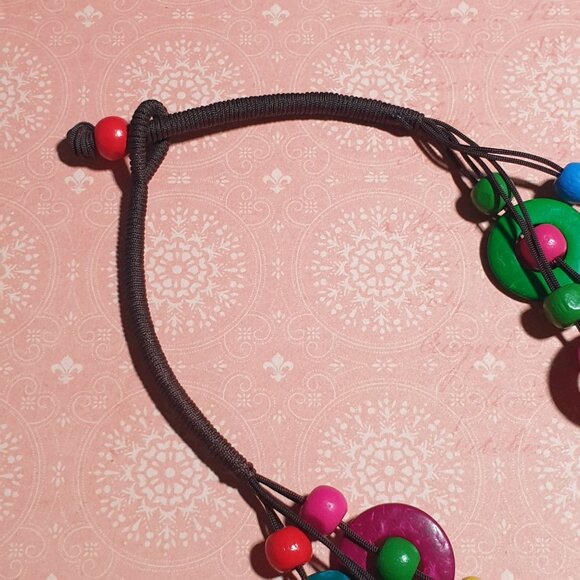 Handmade Multicolor Wood Beaded Necklace Boho 24 In Length Statement Jewelry - Picture 3 of 5